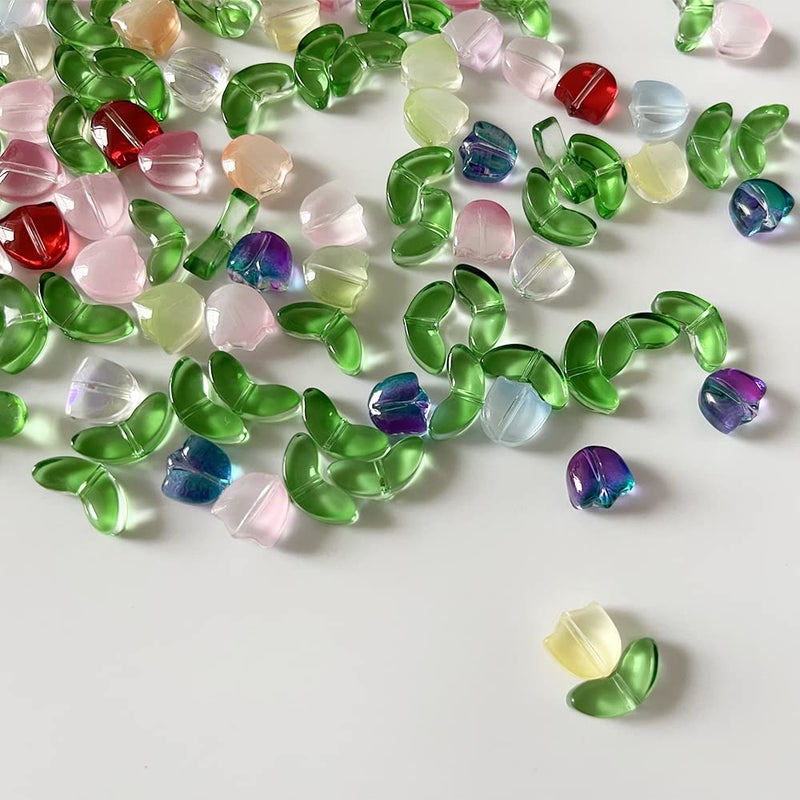 metulip 160Pcs Tulip Beads Glass Flower Beads Translucent Bracelet Beads Colorful Glass Beads Loose Spacer Beads for Jewelry Making Crafts DIY Beads - Image 3